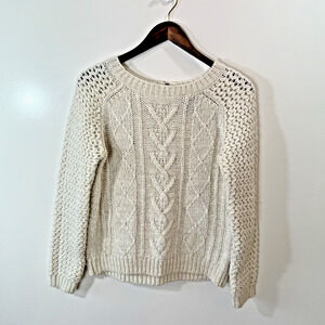 Cynthia Rowley Women’s Wool Cable Knit Sweater Sz M Cream Minimalist Understated